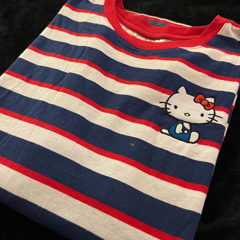 Hello Kitty Striped Embroidered Hello Kitty Tee